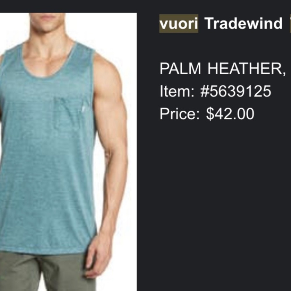 Vuori tradewond tank, medium, in color Palm Heather.